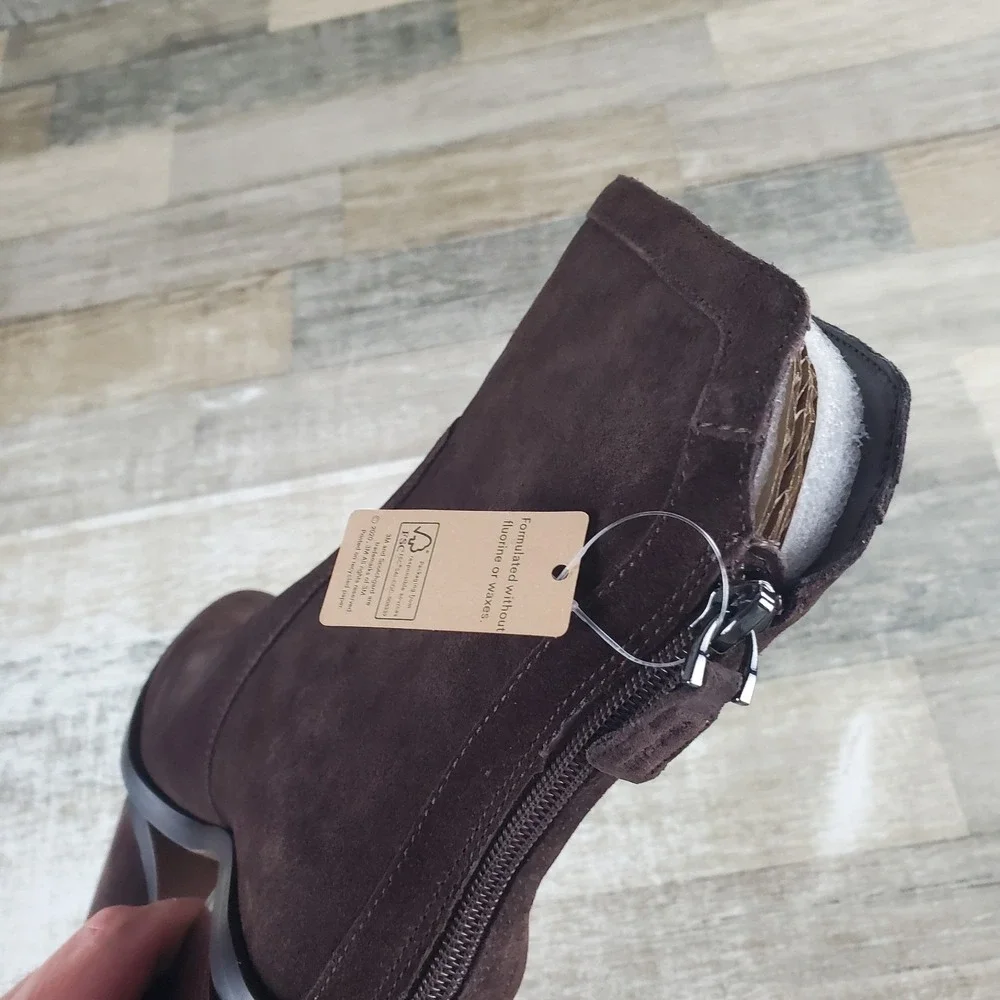 Vince Camuto Boots Sz 6.5 Water Repellnt Suede Mid Shaft Rootbeer‎ Kortimy